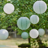Sage & White Paper Lantern Hanging Decorations 8pk - The Party Room